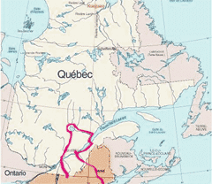 map of QuÃ©bec trip route